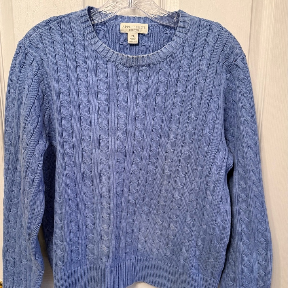 Appleseed's Petites blue cable-knit sweater crewneck pullover style Size PL
